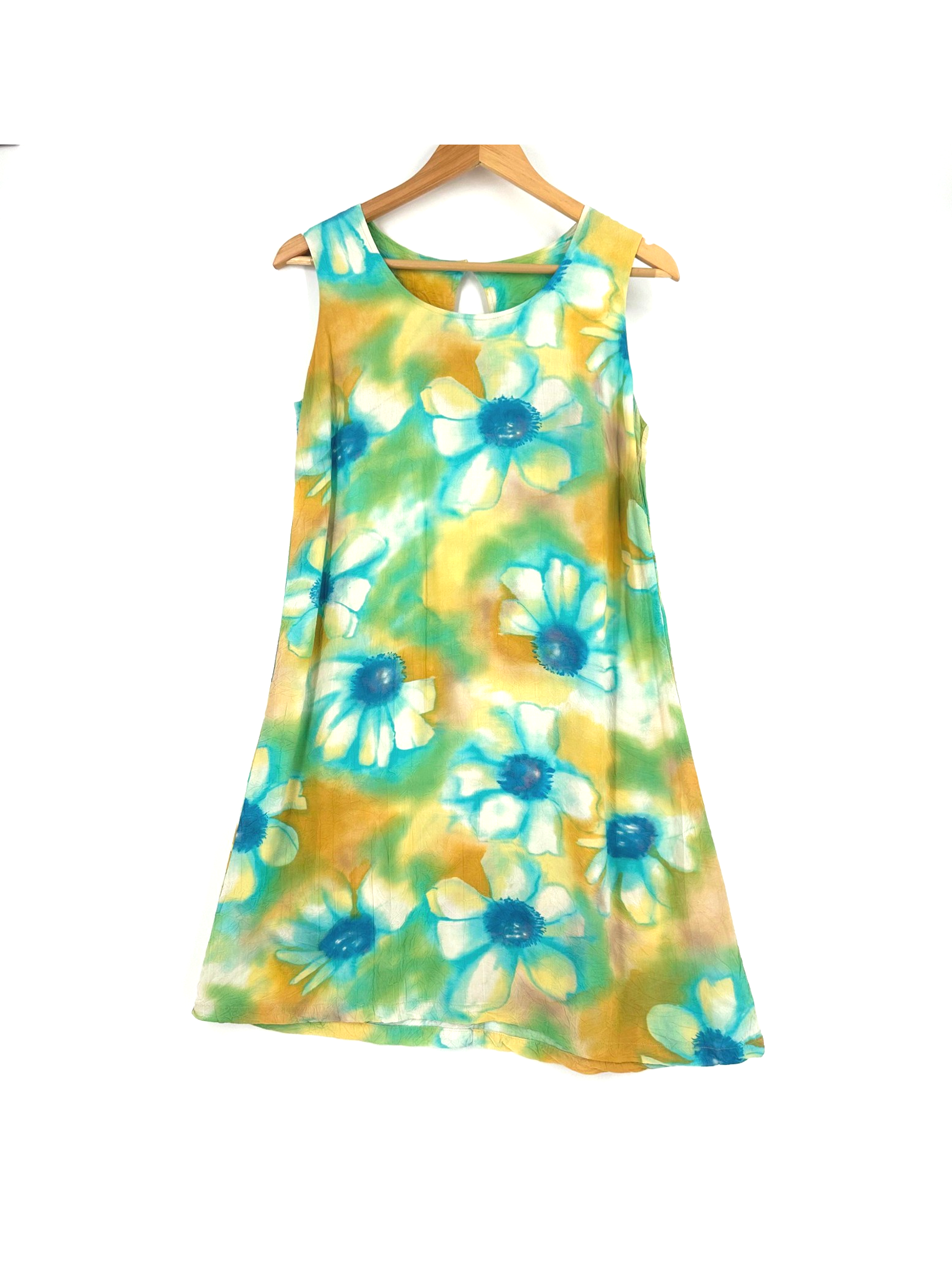 Vtg 90s Jams Worlds Dress Small Watercolor Floral Hawaiian Resortwear Tropical